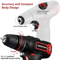 Vertak Perceuse visseuse sans fil à percussion 12V Vitesse à vide 1300 tr/min Mini perceuse à main électrique