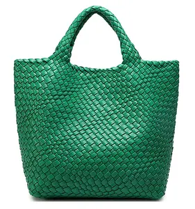 2023 fashion one-shoulder hand-made handbag with high quality hand-woven PU soft leather bag and new shopping basket bag