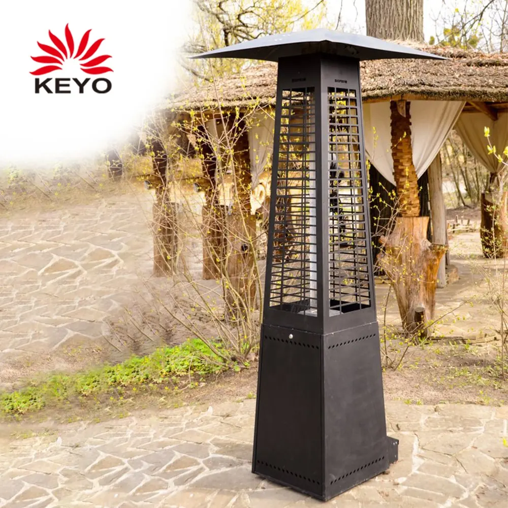 KEYOメーカー14Kwh扇風機式ブラックジャーマンストーブ屋外ウッドペレット燃焼パティオヒーター
