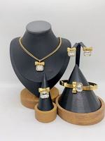 Ensemble de bijoux tendance pour femmes en acier inoxydable 316 et cristal, nœud papillon en strass, collier, bracelet, boucles d'oreilles, bague - plaqué or 18 carats