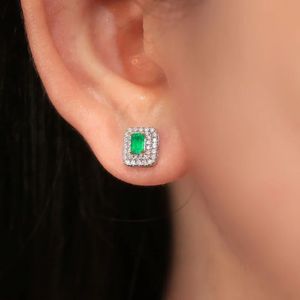 Xinfly 18k White Solid Gold 0.35ct <b>Emerald</b> 0.33ct Natural Diamond Square <b>Stud</b> Gem Earring - Product Image 4