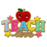 Patchs thermocollants en chenille et sequins, brodés sur mesure, motif 'Coffee Teacher', vente en gros, pour vêtements, vestes, sacs à dos, DIY