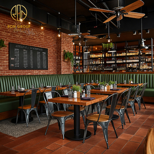 Muebles de Restaurante Industriales Personalizados Ron Group, Silla Comercial de Cuero con Respaldo Alto, Mesa con Base Cuadrada de Metal y Madera Sólida - Product Image 2