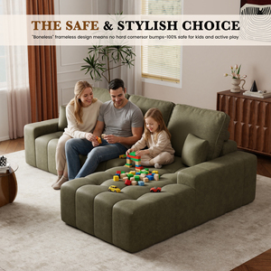 L-Shaped Modular <b>Sofa</b> Bed Set with Oversized Design Sponge-Filled Faux Leather Upholstery Home Furniture - Product Image 4