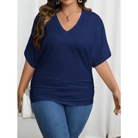 Femmes grande taille T-Shirt décontracté personnalisé col en v conception été à manches courtes couleur unie hauts nouveauté en gros