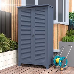 Armoire de rangement extérieure en métal pour jardin, casier utilitaire avec porte à lattes, organisateur pour outils de nettoyage et fournitures de jardin - Product Image 2