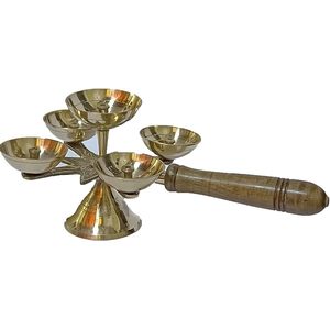 Parijat โคมไฟน้ำมันสีทองงานหัตถกรรมทำมืออินเดีย Puja Diya สำหรับ Diwali pooja 10x4.5นิ้วบทความวัตถุประสงค์ akhand" - Product Image 5