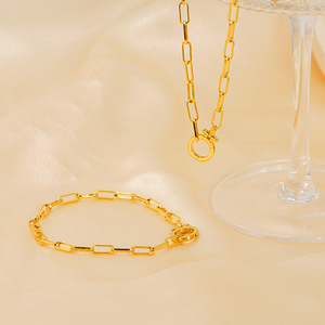 Zogxin Stainless Steel Necklace And <b>Bracelet</b> <b>Set</b> 18K Gold Plated Geometric Chain Link Jewelry For Women Fashion Accessory - Product Image 3