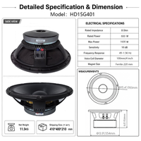 Woofer de Ferrita de 15 Pulgadas y 800W, Bobina de Voz de 100mm, 98dB, 8 Ohmios para Subwoofer PA y Line Array