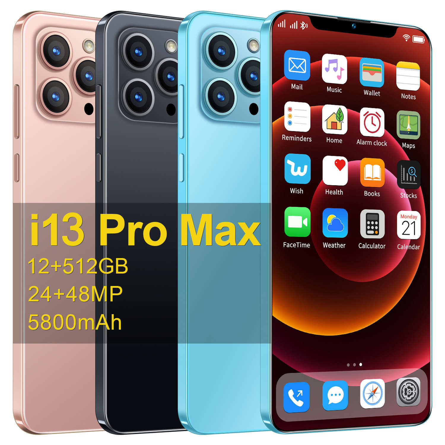 אני phone13 פרו מקסימום 6.7-אינץ מקורי I13 smartphone 12GB + 512GB ארוך זמן המתנה אנדרואיד נייד טלפון