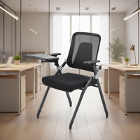 Chaise de formation ergonomique moderne pliable avec tablette d'écriture - Chaise de conférence en maille, hauteur réglable, pivotante, avec plateau de bureau intégré pour