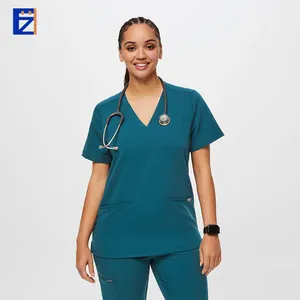 Setelan seragam dokter lengan pendek, set seragam scrub modis seksi perawat Plus kualitas tinggi layanan Oem medis kasual wanita