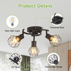 Lámpara de Techo Moderna E27 con Jaula de Hierro <span class=keywords><strong>Negra</strong></span> para Sala de Estar, Lámpara de Techo de Lujo con Jaula Metálica/Luces de Techo/Lámparas de Araña y Colgantes - Product Image 2