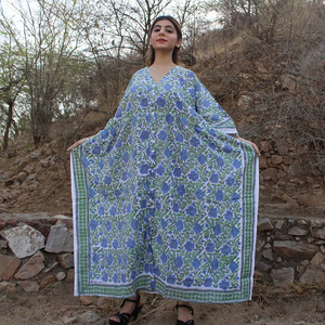 100% Cotton Hand Block Printed <b>Kaftan</b> Elegant Floral Print Embellished Border Casual Boho Modest Pure Indian Clothing <b>Kaftan</b> - Product Image 1