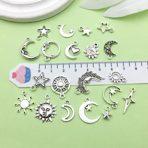 <b>Antique</b> Silver Alloy Star Moon Sun Pendants Mixed Shapes DIY Jewelry Accessories 20 Styles For Bracelets Necklaces - Product Image 5