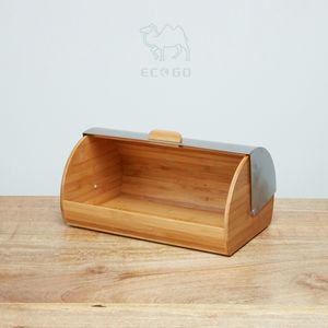 Pan de bambú natural, comida, contenedor de almacenamiento de postres con cubierta de acero inoxidable - Product Image 2