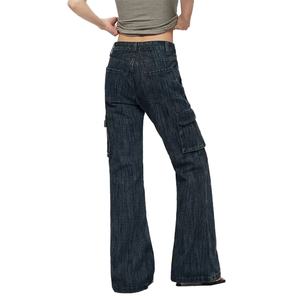 กางเกงยีนส์ทรงขาบานผ้าฝ้าย 100% ขายส่ง กางเกงทรงหลวมสำหรับผู้หญิง กางเกงคาร์โก้หลายกระเป๋า กางเกงยีนส์ผู้หญิง - Product Image 5