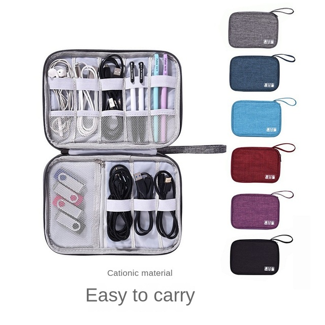 Cross-border Yiwu Flat Digital Leather Bag Multi-function Data Cable Charging Treasure Power Cord Headset Storage Travel Storage