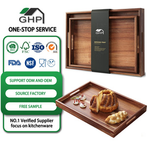 Set di 2 vassoi da portata in legno di acacia con manici, vassoio decorativo per colazione <span class=keywords><strong>a</strong></span> letto, piatto per cibo e bevande, per <span class=keywords><strong>mangiare</strong></span>, lavorare e conservare - Product Image 1