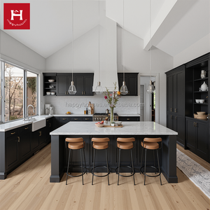 HAPPY HOUSES - Gabinetes de <span class=keywords><strong>Cocina</strong></span> Negros de Alta Gama, Personalizados, de <span class=keywords><strong>Madera</strong></span> Sólida con Isla, Estilo Shaker, Juego Completo para Proyectos Residenciales y Villas - Product Image 1