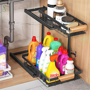 Estante Deslizante Metálico de 2 Niveles para Debajo del Fregadero, Organizador de Platos para Cocina y Baño, Accesorios para Puerta de Armario - Product Image 1