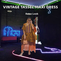 Nouvelle Robe Longue Ample à Imprimé Numérique Tissé, Abstrait, Asymétrique, Antistatique, Style Africain Vintage Ethnique avec Pompons, Collection Printemps 2026