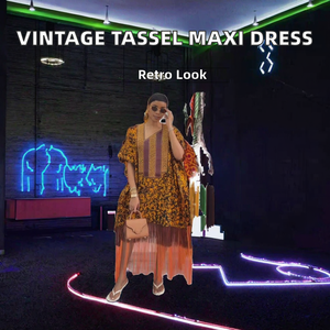2026 Spring New Asymmetrical Anti-static African Vintage Ethnic Printed Tassel Loose Long Dress Women - Product Image 2