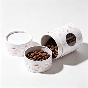 Boîte cylindrique en papier kraft avec fenêtre transparente en PET, tube rigide en papier pour emballage de grains de café, pour vente au détail et utilisation personnalisée de la marque. - Product Image 4