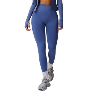 High Waisted Seamless Solid Yoga <b>Leggings</b> Full Length Elastic Waist Spandex <b>Nylon</b> Pants for Fitness and Yoga - Product Image 1