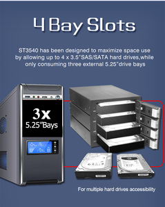 Unestech Alumínio 5,25 "<span class=keywords><strong>a</strong></span> 4X3,5" Hot Swap SATA SAS HDD Mobile Rack Caso Disco Rígido Externo para Aplicações Informáticas - Product Image 5