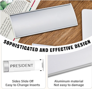 Targhetta per Tavolo/<span class=keywords><strong>Ufficio</strong></span> in Alluminio Anodizzato Argento, Supporto da Parete in Metallo con Inserto in Acrilico - Product Image 4