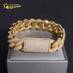 Bracciale Cubano Iced Out in Ottone Placcato Oro con Moissanite VVS da 18mm, con Puntatore Rialzato, Supera il Test del Diamante, Gioielli Hip Hop, con GRA - Product Image 6