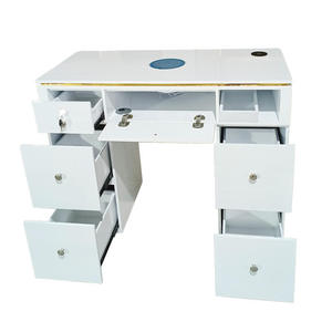 Table de manucure en bois blanc brillant avec rangement, mobilier de salon de manucure, vente chaude - Product Image 4