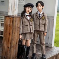 RG-automne Plaid tissu fille hauts jupe plissée ensemble et garçon hauts pantalons costumes vérifier uniforme scolaire pour la maternelle