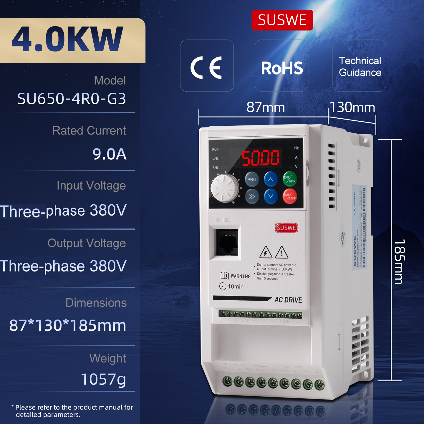 4 kW, Entrée triphasée 380 V, Sortie triphasée 380 V
