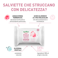 Lingettes nettoyantes micellaire à l'acide hyaluronique et à la rose fermentée Equilibra Face