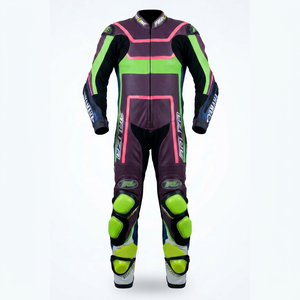 Combinaison de course moto en cuir véritable Rawasaki pour homme, en cuir de vache/canguro, 1 pièce, équipement de course en cuir pour la course sur circuit, niveau 2 CE - Product Image 1