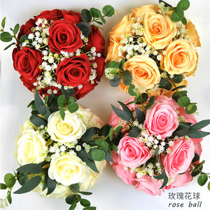 Boule de roses artificielles rouges en soie, haute simulation, pour décoration de mariage et de maison - Product Image 5