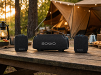 Système de haut-parleurs portable SOWO 2.1 avec haut-parleur central et deux haut-parleurs satellites pour le divertissement à domicile