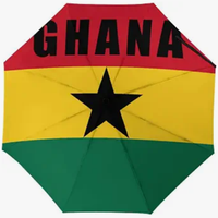 Parapluie pliant entièrement automatique, résistant au vent, à performance stable, avec motif de drapeau culturel du Ghana et design sur le thème du pays