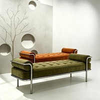 Banc long moderne et minimaliste en velours vert olive, tabouret de fin de lit en acier inoxydable, meuble de chambre à coucher pour la maison