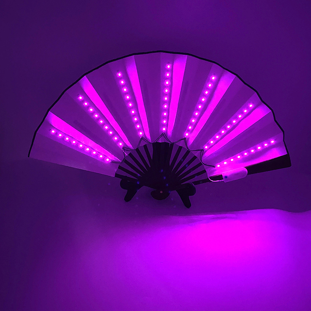 LED Glowing Chinese Folding Fan Colorful Luminous Handheld Fan LED Light up Fan for Concert Support Dance Night Club Props
