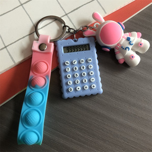 Cookie Keychain Calculator With Pop Fidget Strap Portable Mini Calculator For Kids And Students ABS Material Zinc Alloy Ring - Product Image 3