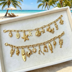 ของตกแต่งมินิสุดชิค |   จี้กันน้ำรูปเปียโน, โน้ตดนตรี, <span class=keywords><strong>ไมโครโฟน</strong></span>, ต้นปาล์ม, เปลือกหอยชายหาด ทำจากสแตนเลสสตีลชุบทอง 18k PVD - Product Image 4