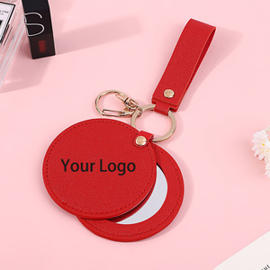 Portable Rotating PU Leather Travel Mirror Everyday On-the-Go Carry-On Cosmetic Mirror New Promotional Keychain Product