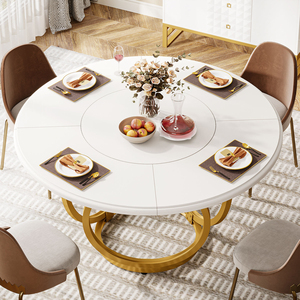 <span class=keywords><strong>Table</strong></span> <span class=keywords><strong>à</strong></span> manger ronde Tribesigns de luxe en marbre plaqué et pierre frittée, plateau blanc et or, mobilier de maison, tables de cuisine rondes dorées - Product Image 3
