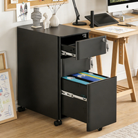 Meuble de classement mobile à 3 tiroirs entièrement assemblé, design moderne en métal noir, format A4, avec serrure à clé et roulettes, pour bureau à domicile ou salon