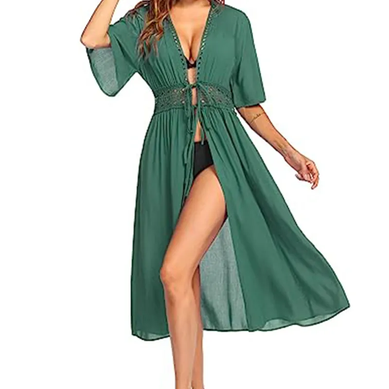 Mulheres Hot Swimwear Sexy Frente Aberta Praia Biquíni Maiô Longo Flowy Beachwear Cover Up Ups