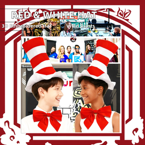 Kayatrek kadınlar cadılar bayramı <span class=keywords><strong>Dr</strong></span>. su'nun doğum günü partisi şapka Cosplay Prop kırmızı beyaz çizgili yüksek şapka seti rahat karakter 100% Polyester - Product Image 3