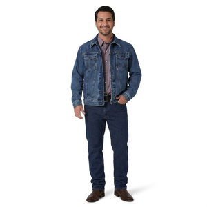 Wholesale OEM <b>Custom</b> Logo Men's <b>Denim</b> <b>Jacket</b> Casual Vintage Stand Collar Regular Fit Zipper Closure for Men - Product Image 1